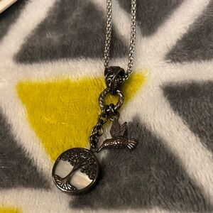 Pendant tree of life hummingbird sterling silver necklace